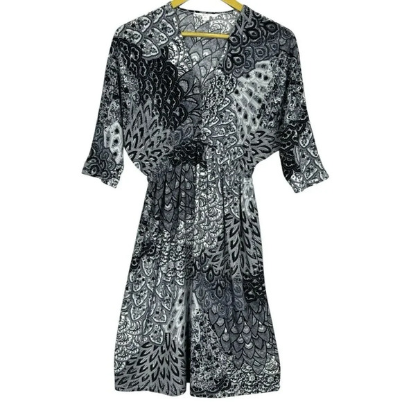 Y2K 5th & Love Baby Doll Midi Dress XL Paisley Black White V-Neck Fairy Grunge - Picture 1 of 9